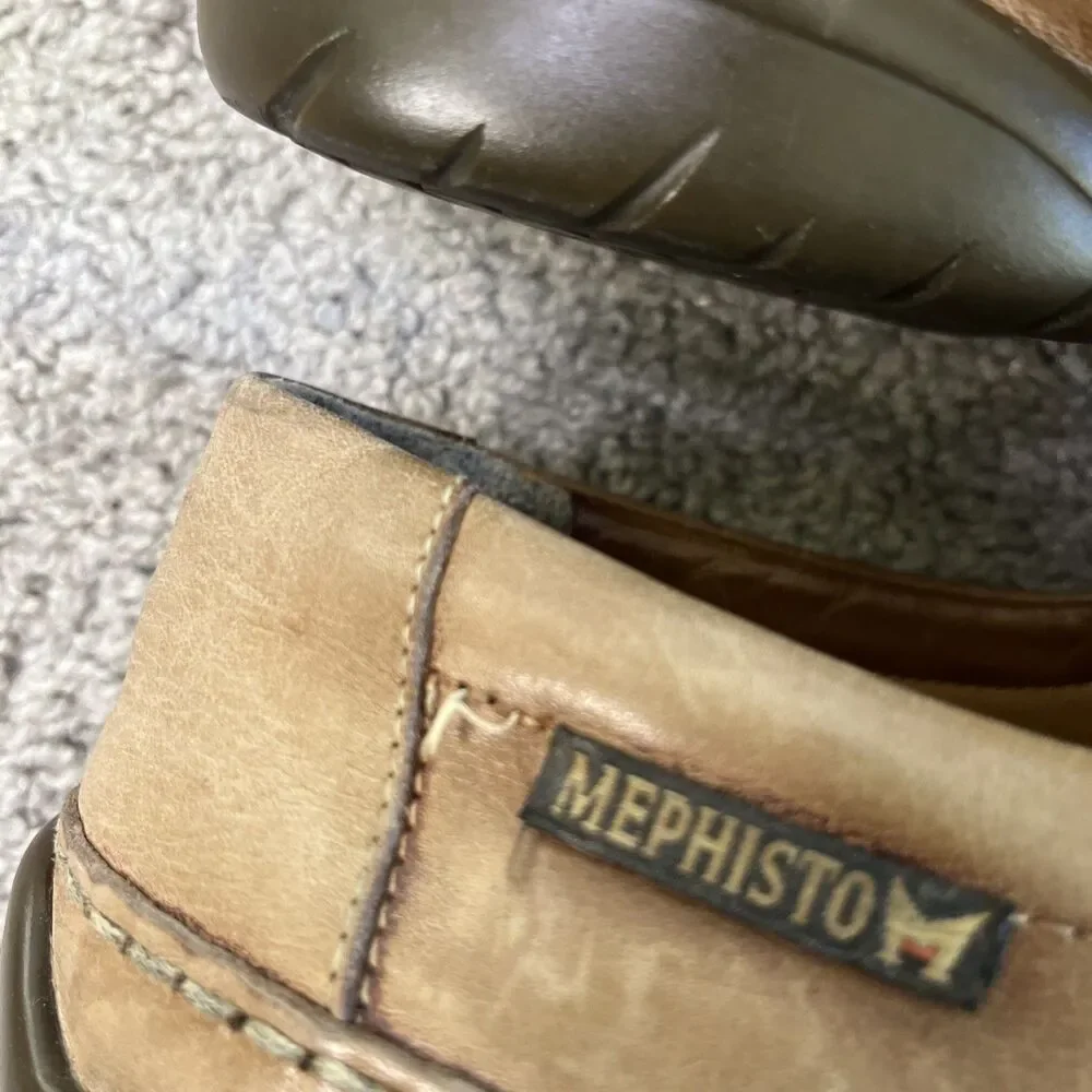 Men’s Light Tan Mephisto Air Jet Leather Slip On Loafers Size 9-1/2 US EUC